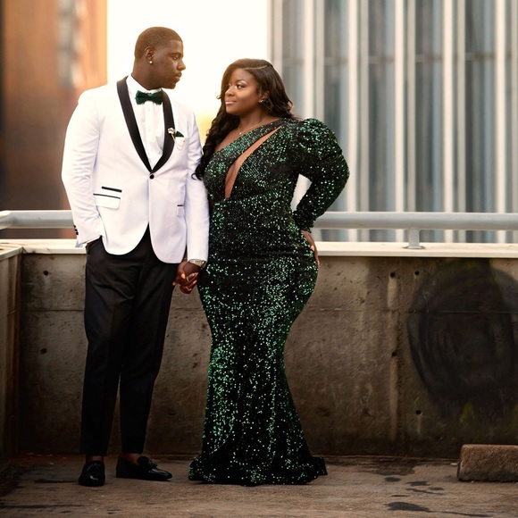 Seomiscky Plus Size One Shoulder Dress Green Sequin Dress - Picture 9 of 9